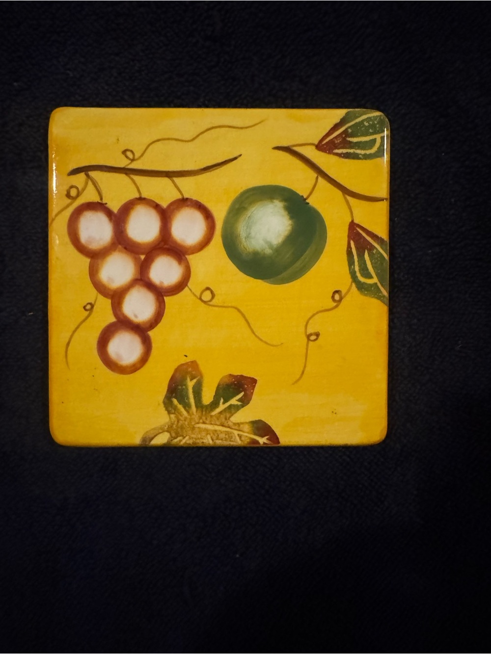 Certified International Yellow Ceramic Fruit Tile with Green and Brown Accents6”